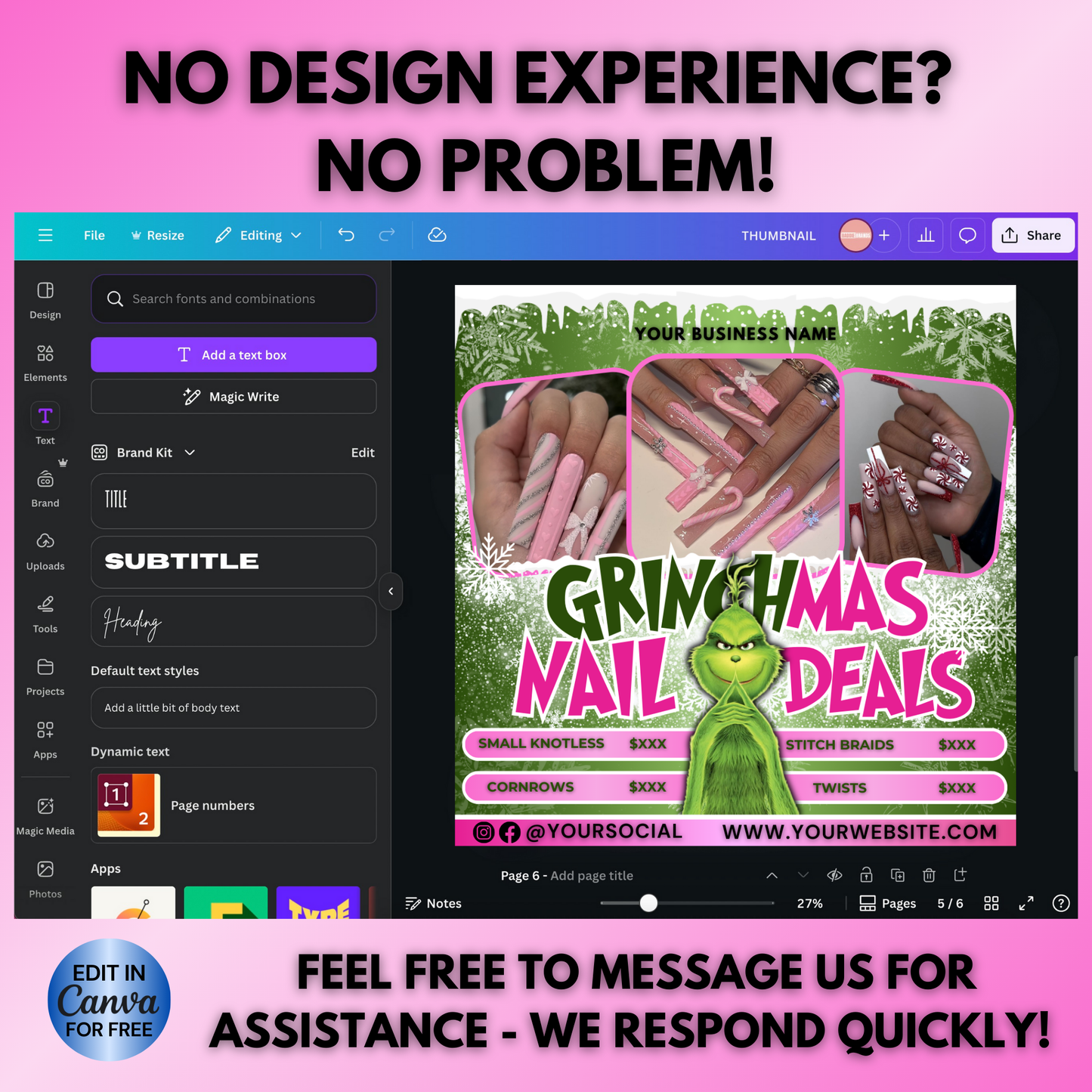 Christmas Nail Flyer, December Booking Flyer Editable Template | Edit in Canva