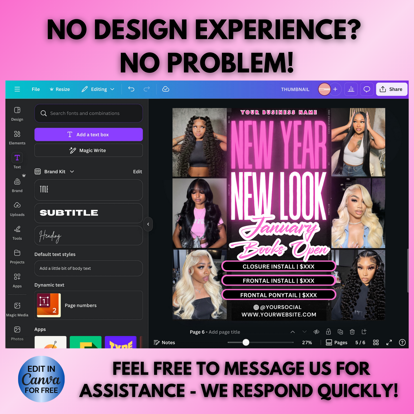 New Year Booking Flyer for Hair, Lash, Nails | January Booking Flyer | Canva Template