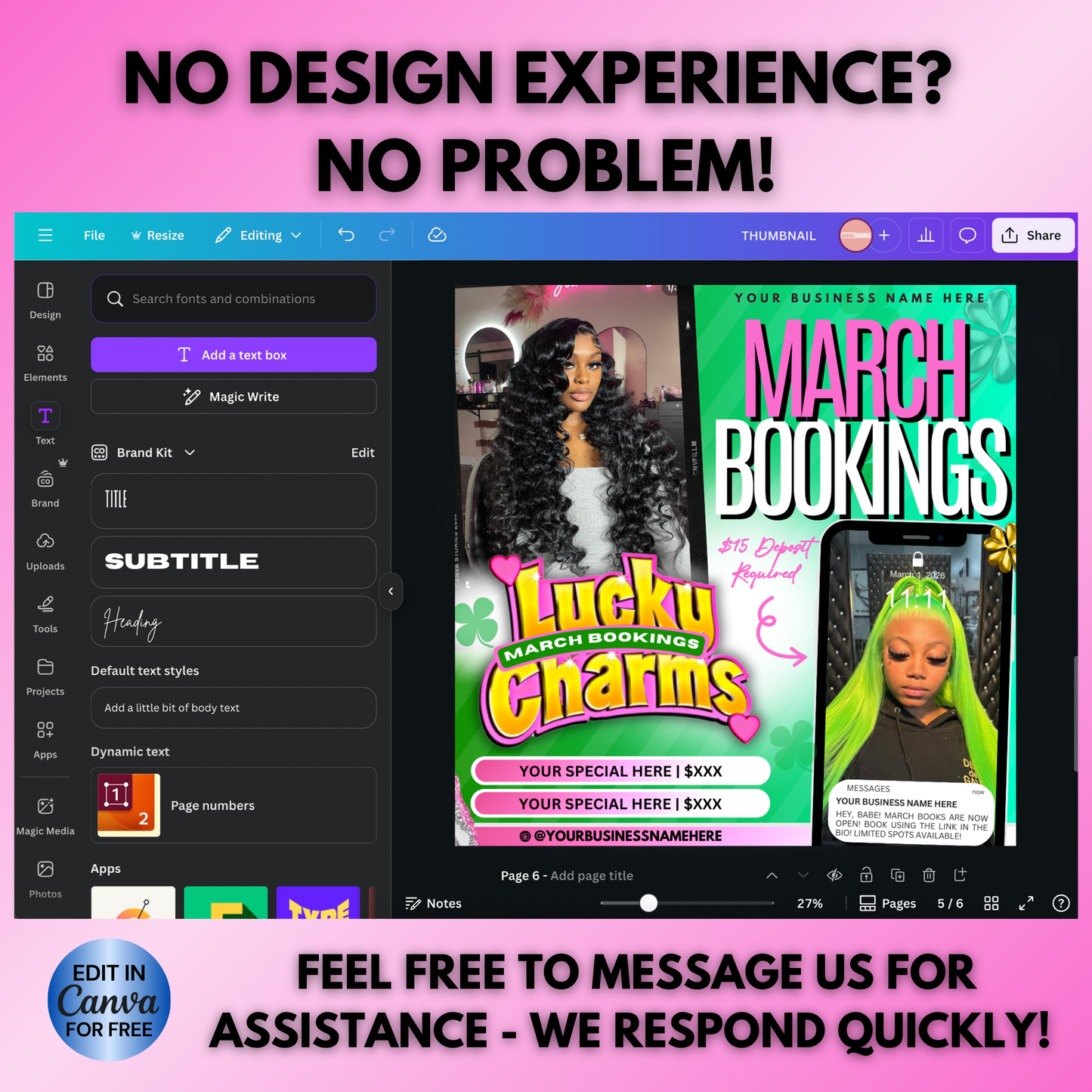 March Booking Flyer | Lash, Hair, Nails, Braids, Makeup | Edit in Canva