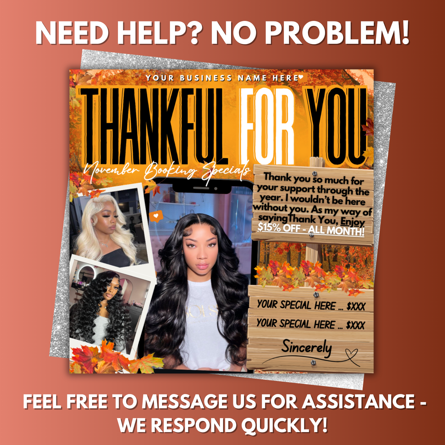 November Booking Flyer for Hairstylists, Lash Techs, Nail Techs + More | Canva Template
