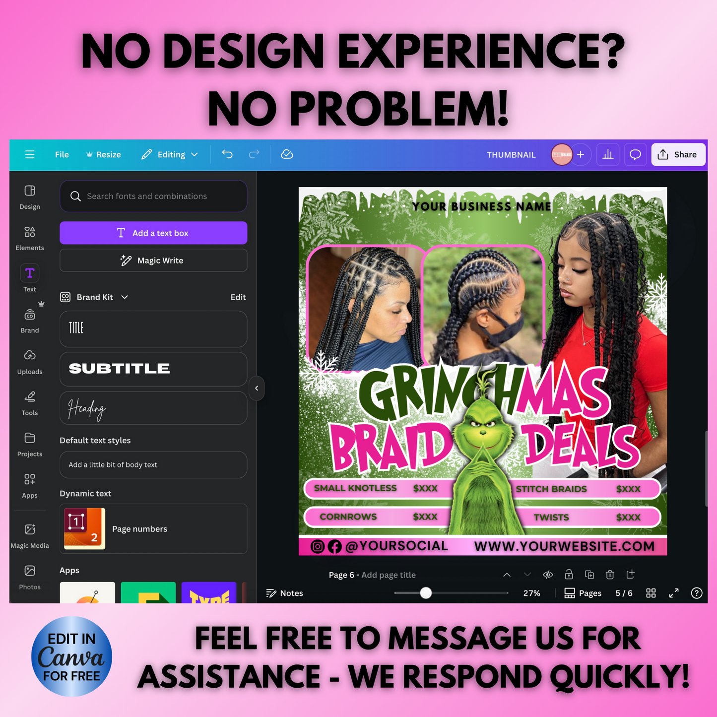 Christmas Braid Flyer, December Braid Booking Flyer Template | Canva Template