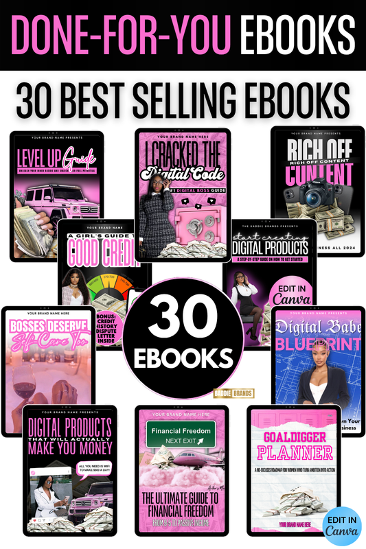 30 Ebook Template Bundle with Resell Rights | Editable Canva PLR Templates for Digital Products