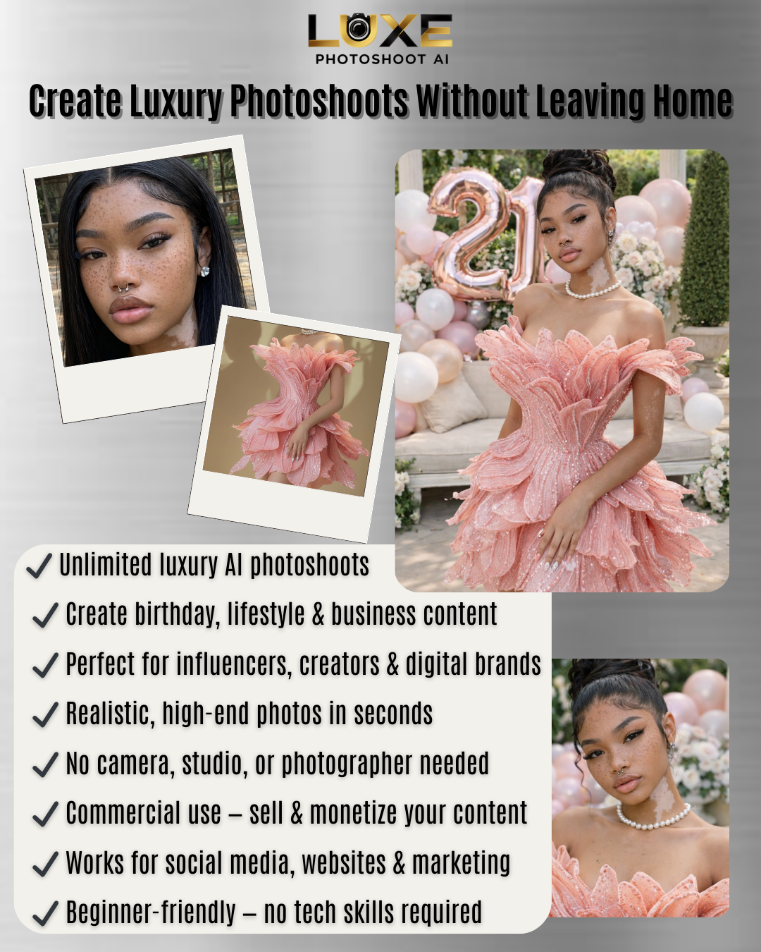 Luxe Photoshoot AI Shots – Lifetime Access Unlimited Pro AI Photoshoot Studio for Luxury Content Creators