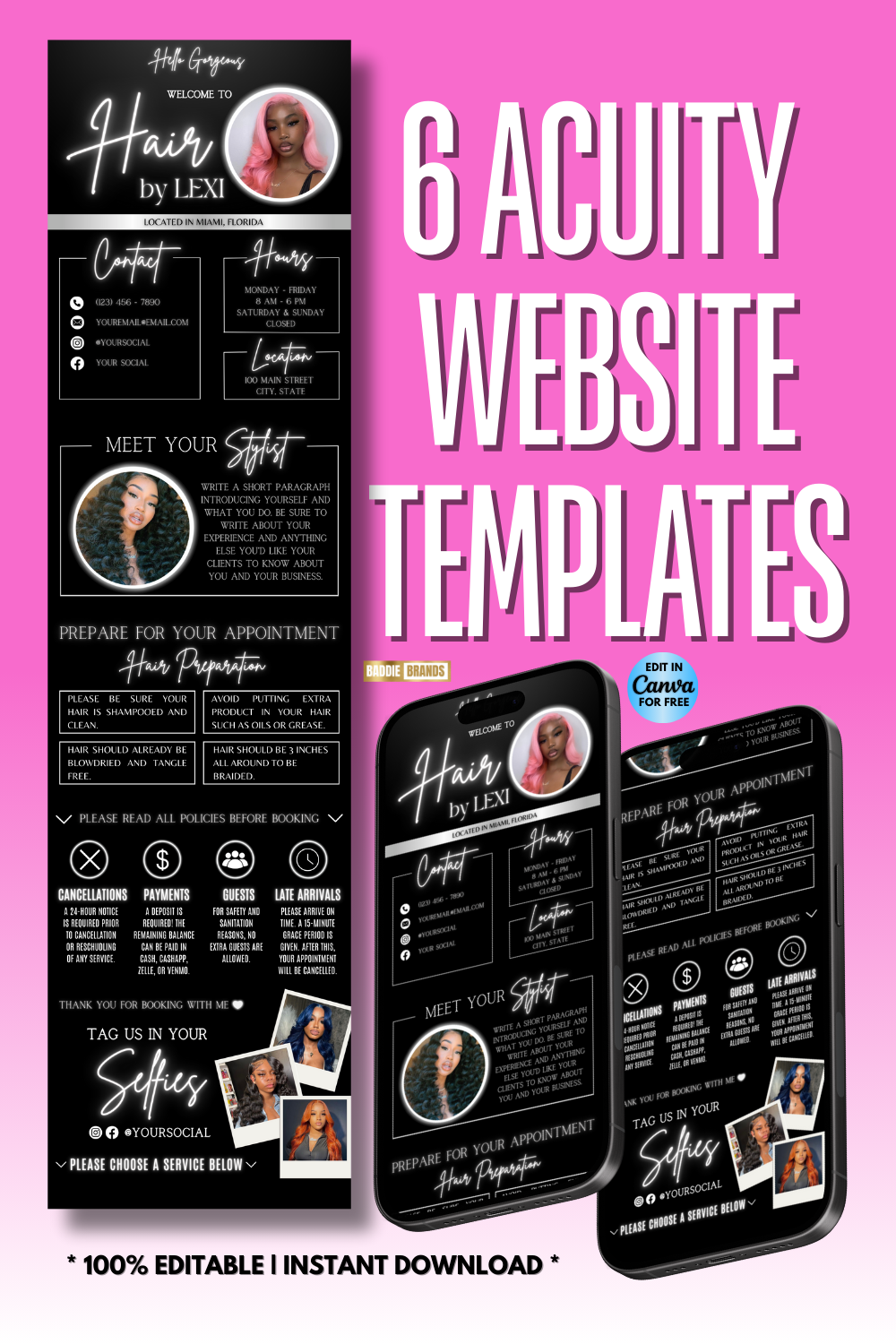 Acuity Scheduling Template | Hair Booking site | Lash, Nail, Braid