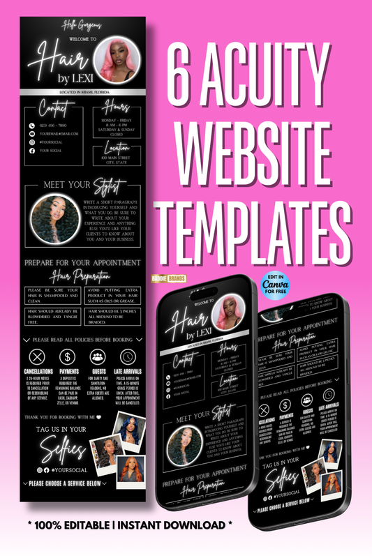 Acuity Scheduling Template | Hair Booking site | Lash, Nail, Braid