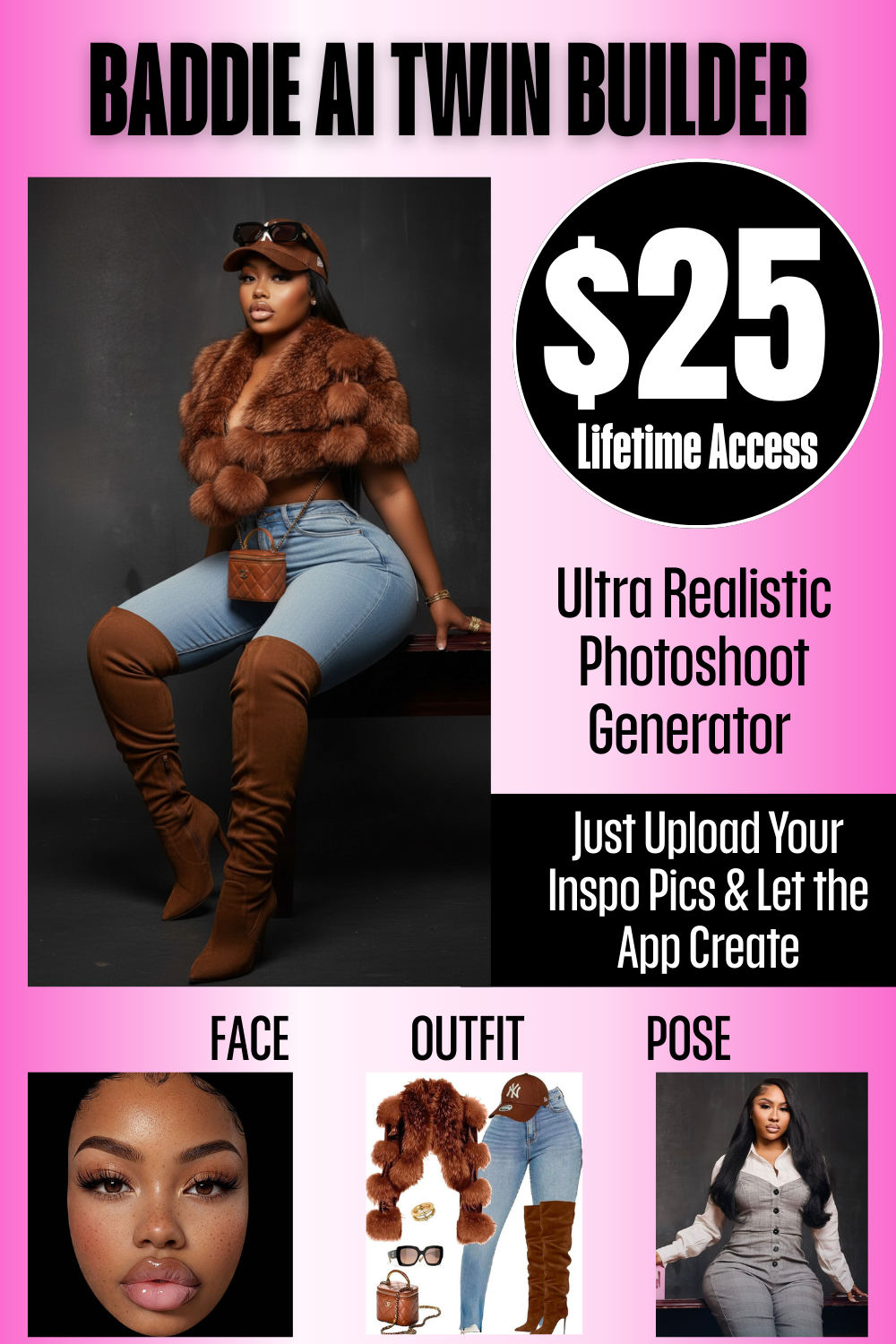 Baddie AI Twin Builder App | Lifetime Access – Unlimited Pro AI Photoshoot Studio