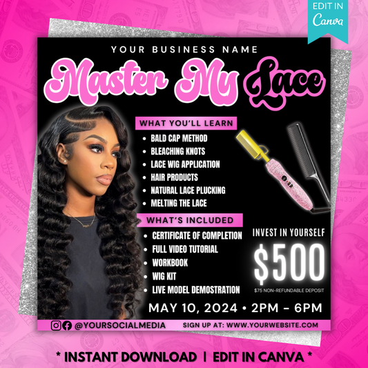 Masterclass Flyer Template | Hair Class Flyer | Lace Wig Class Flyer