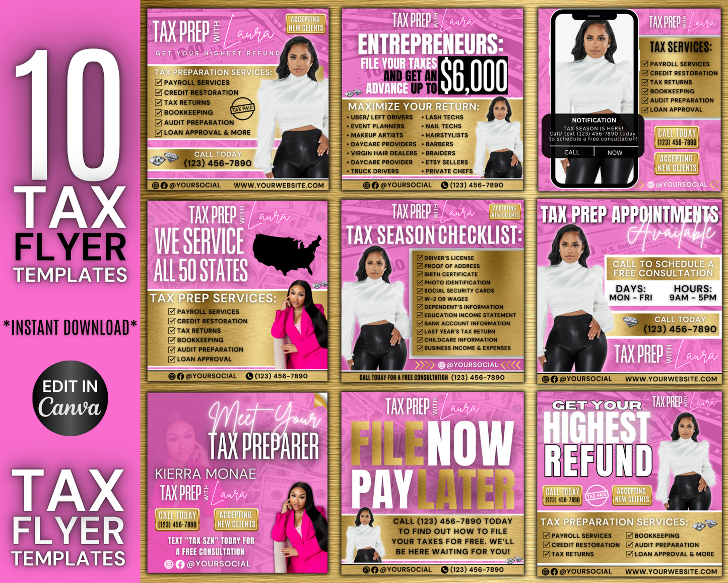 Tax Prep Flyer Bundle, Tax Prep Referral Program | Canva Template