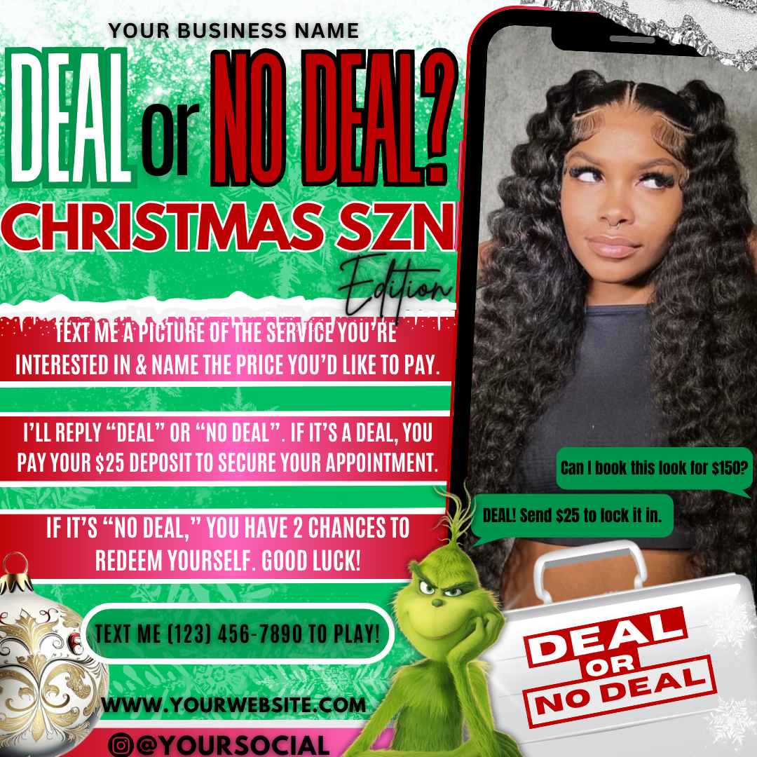 Christmas Deal or No Deal | December Booking Flyer | Canva Template