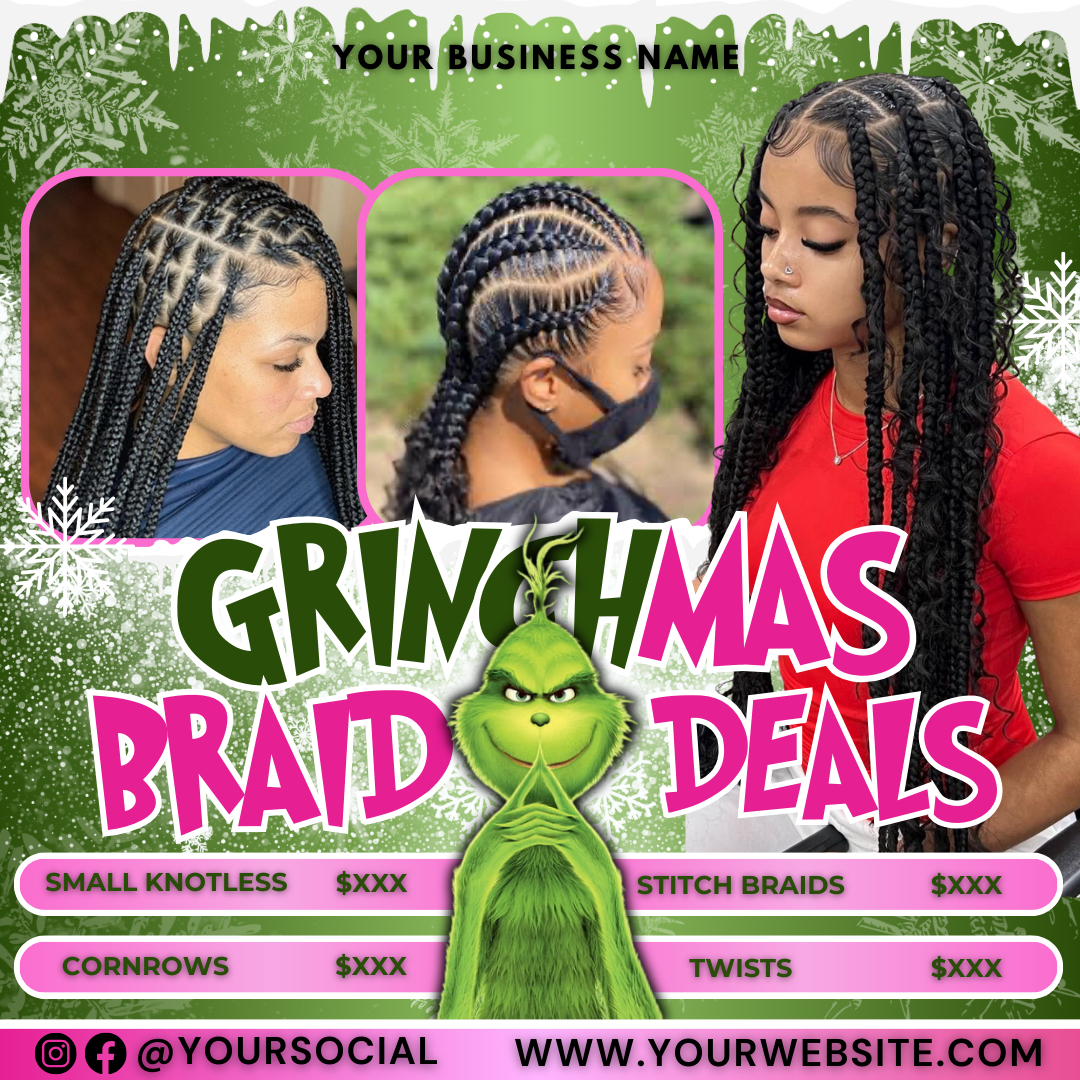 Christmas Braid Flyer, December Braid Booking Flyer Template | Canva Template