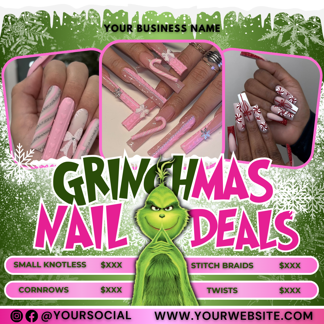 Christmas Nail Flyer, December Booking Flyer Editable Template | Edit in Canva