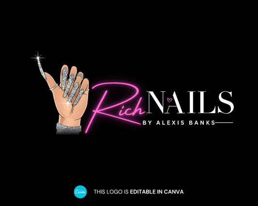 Nail Logo w/ Hand, Nail Tech Beauty Logo | Canva Template