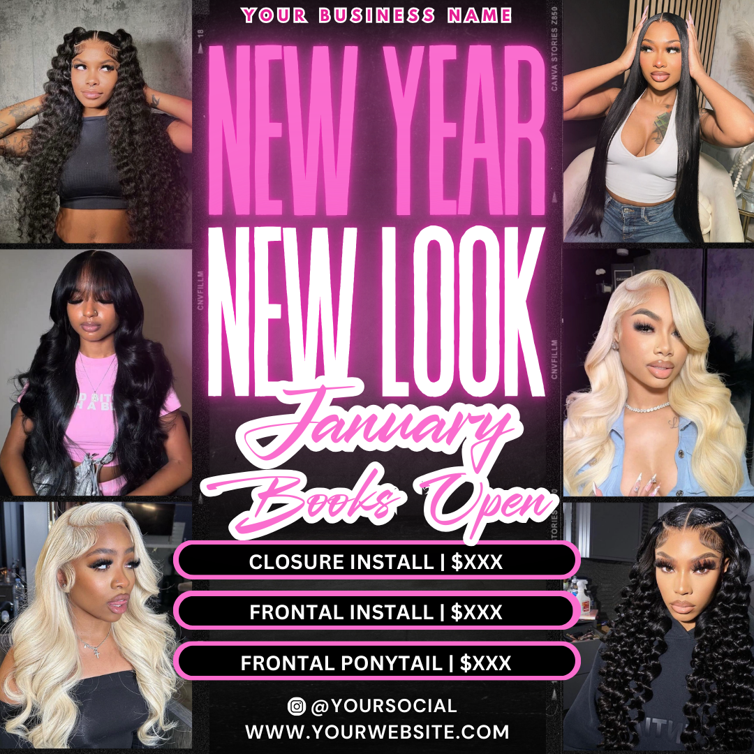 New Year Booking Flyer for Hair, Lash, Nails | January Booking Flyer | Canva Template