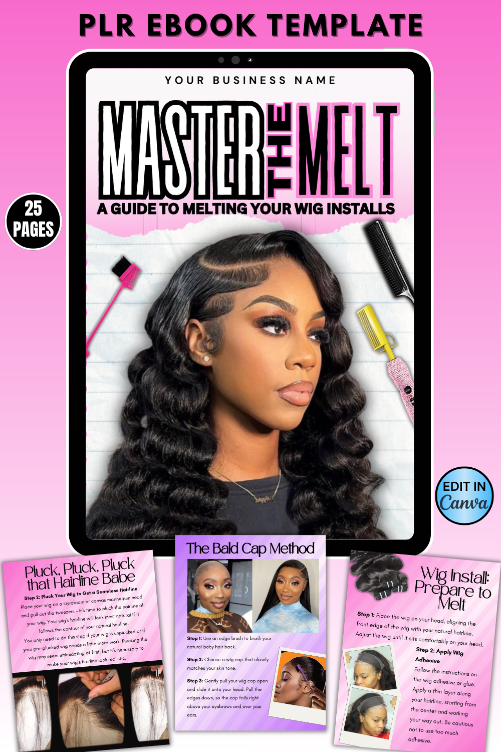PLR Hair Ebook Template - 25 Pages Wig Ebook | Hair Stylist Ebook, Lace Wig Class Manual | Done For You Ebook | Rebrand and Resell