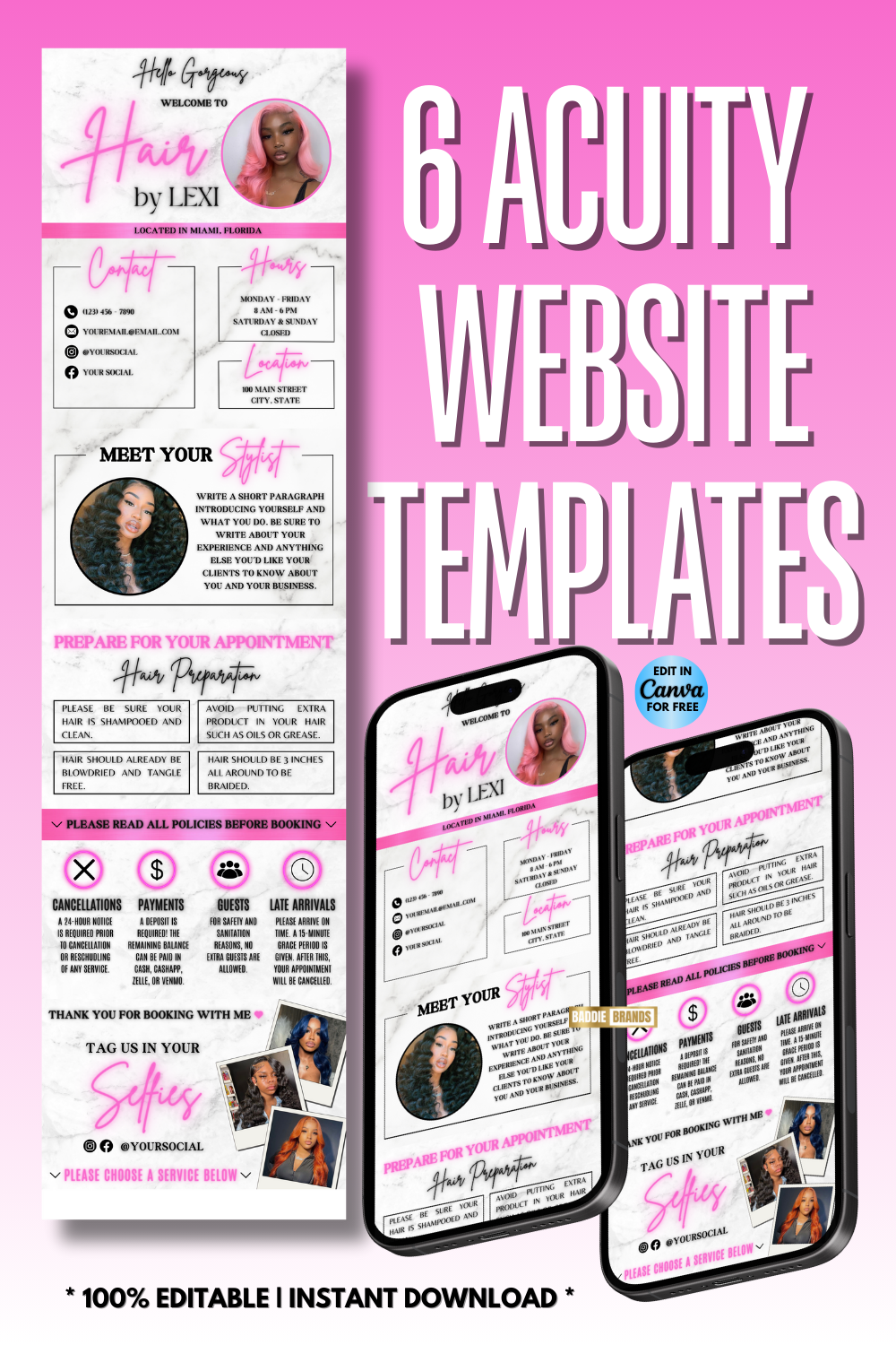 Acuity Scheduling Website Template | Hair Booking Website | Nail, Lash, Wig