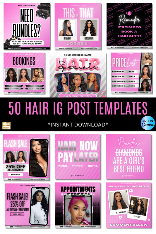 Hair Business Social Media Bundle | Booking Flyers, Book Now Flyer, Hair Stylist Content