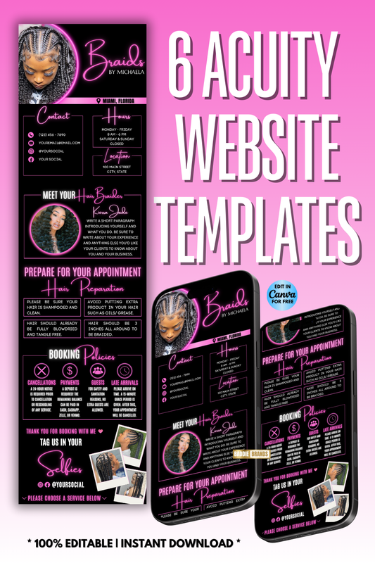 Acuity Scheduling Website Template | Braid Booking site | Hair, Lash, Nails