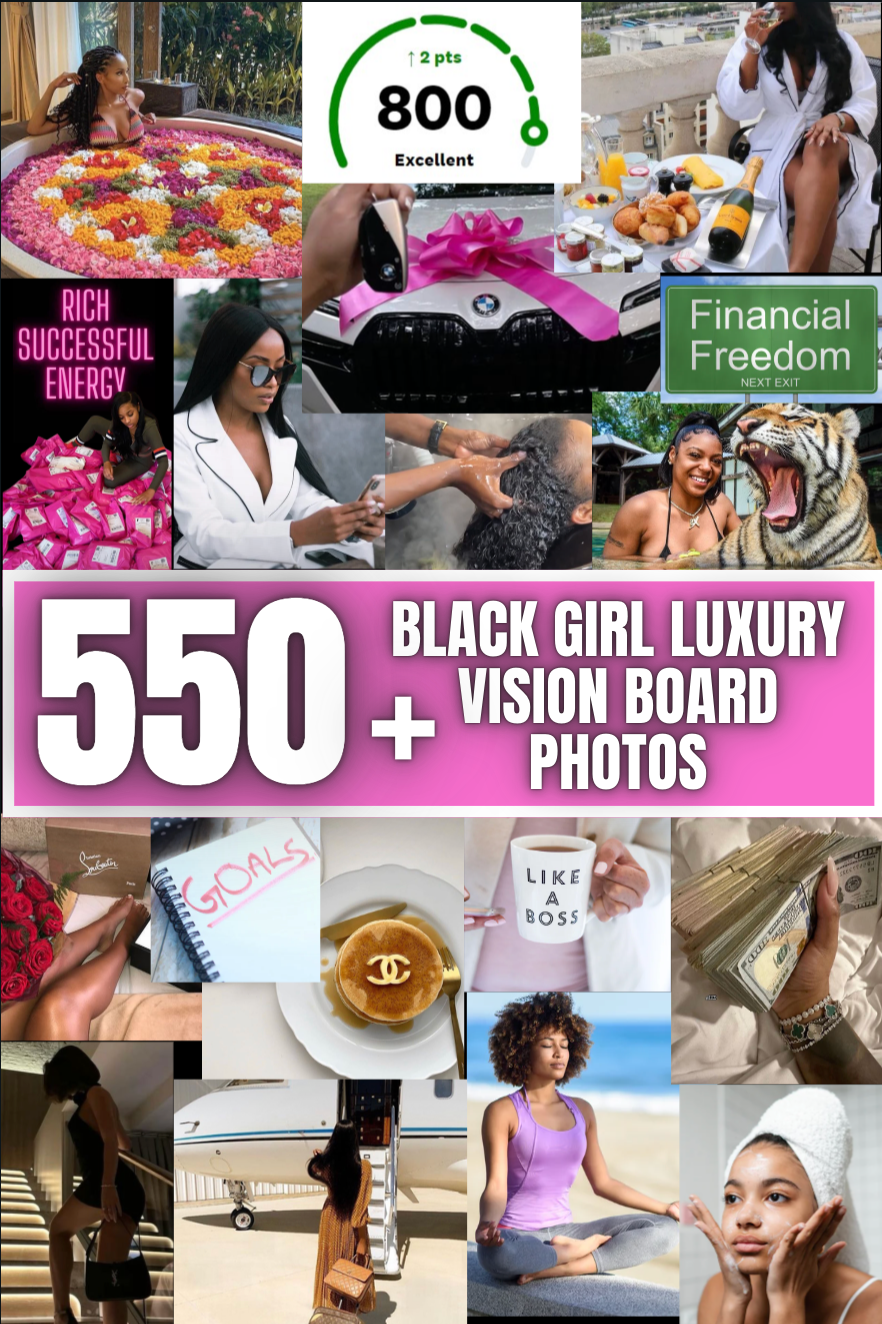 Black Girl Luxury Vision Board Photos, 2026 Vision Board, Manifest Wealth, Affirmations, Self-Care and Soft Life (Digital Download)