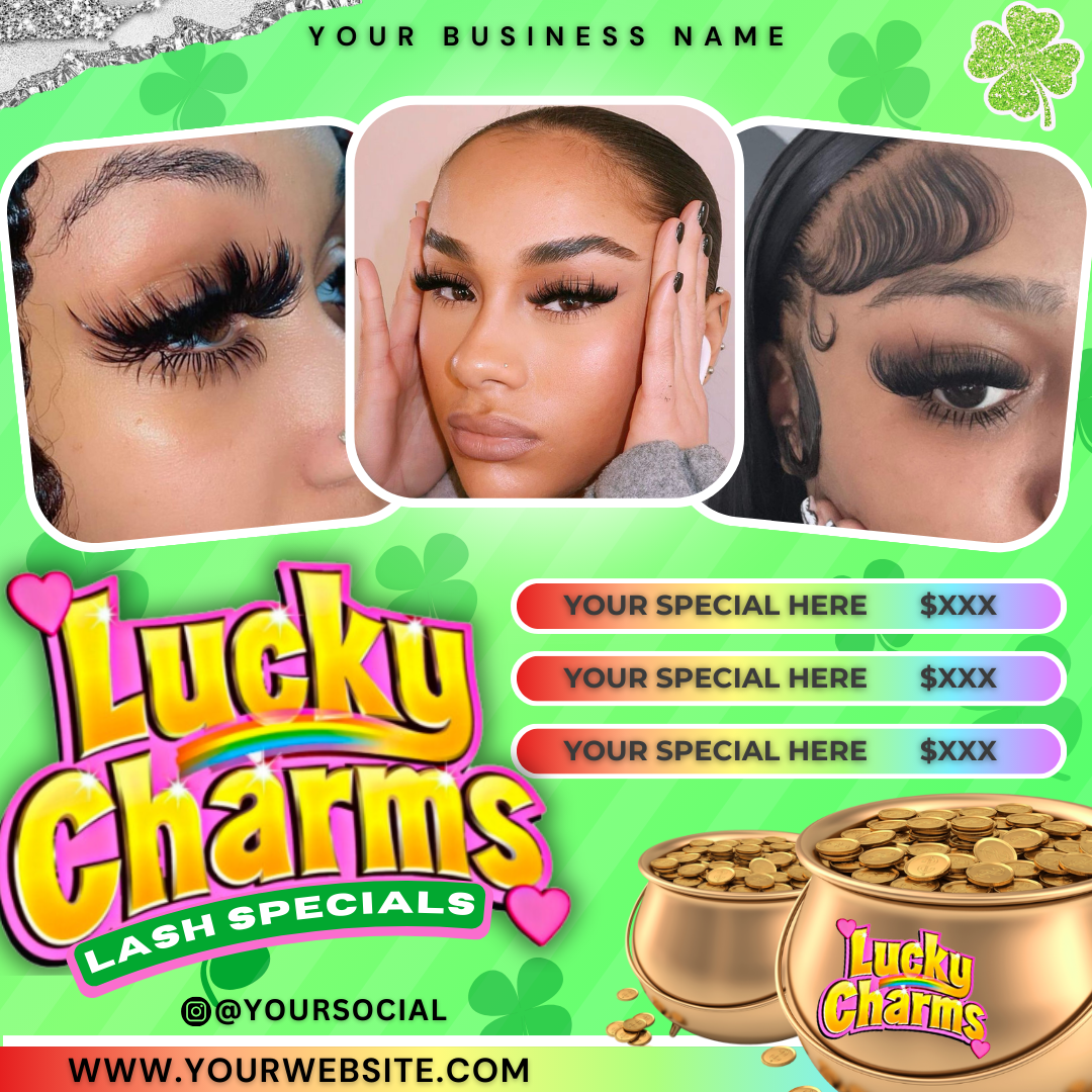 Lash Flyer, March Booking Flyer | St. Patricks Day Lash Booking Flyer | Edit in Canva