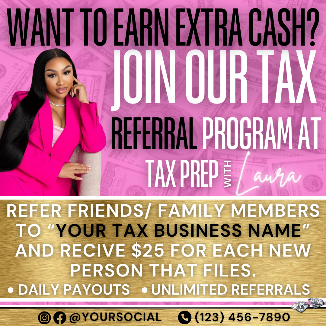 Tax Flyer, Tax Prep Referral Program Editable Template (Digital Download)