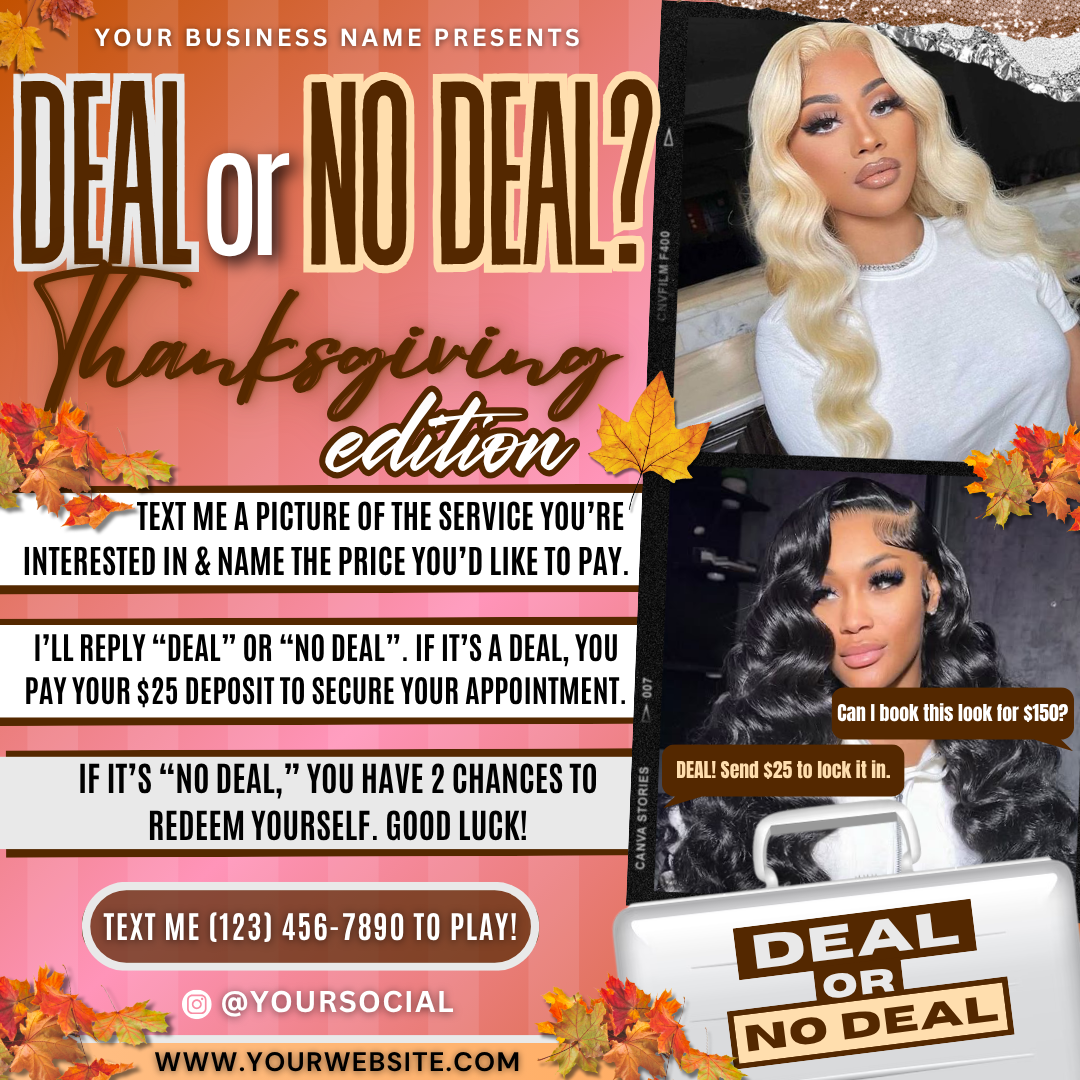 November Deal or no Deal Flyer | Booking Flyer | Thanksgiving Deal or No Deal Flyer