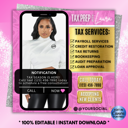 Tax Flyer, Tax Prep Referral Program Flyer, Income Tax Flyer Editable Template | Edit in Canva